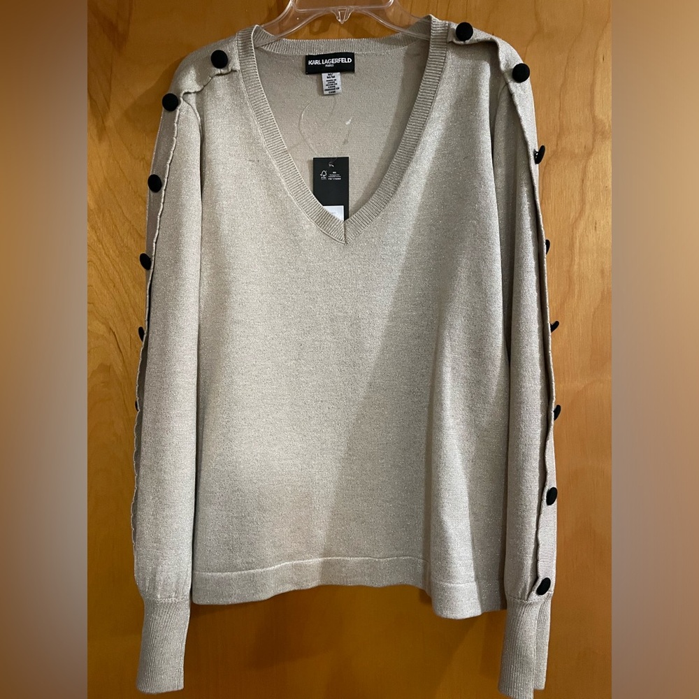 Karl Largerfeld Paris Button Sleeve Metallic Sweater NWT Size Medium